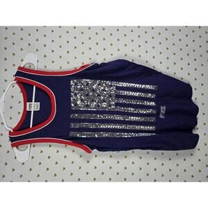 Victorias Secret PINK BLING Silver Sequined USA America Flag Tank Top MEDIUM